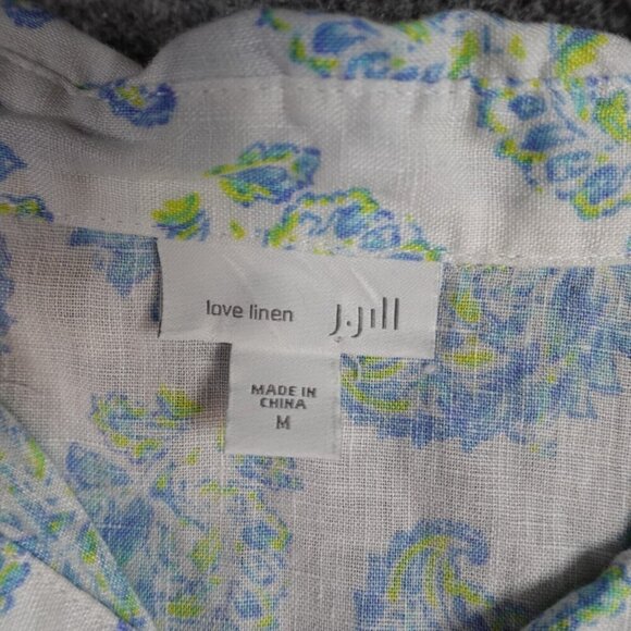 J. Jill Shirt Medium White Blue Paisley All Over Print 100% Linen - Picture 3 of 9